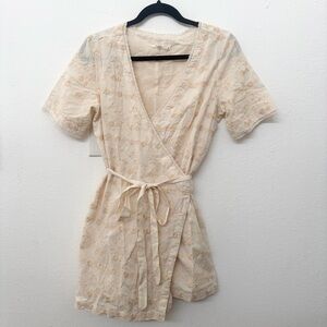 Tularosa Mini Wrap Embroidered Floral Dress Women's Size XS 100% Cotton